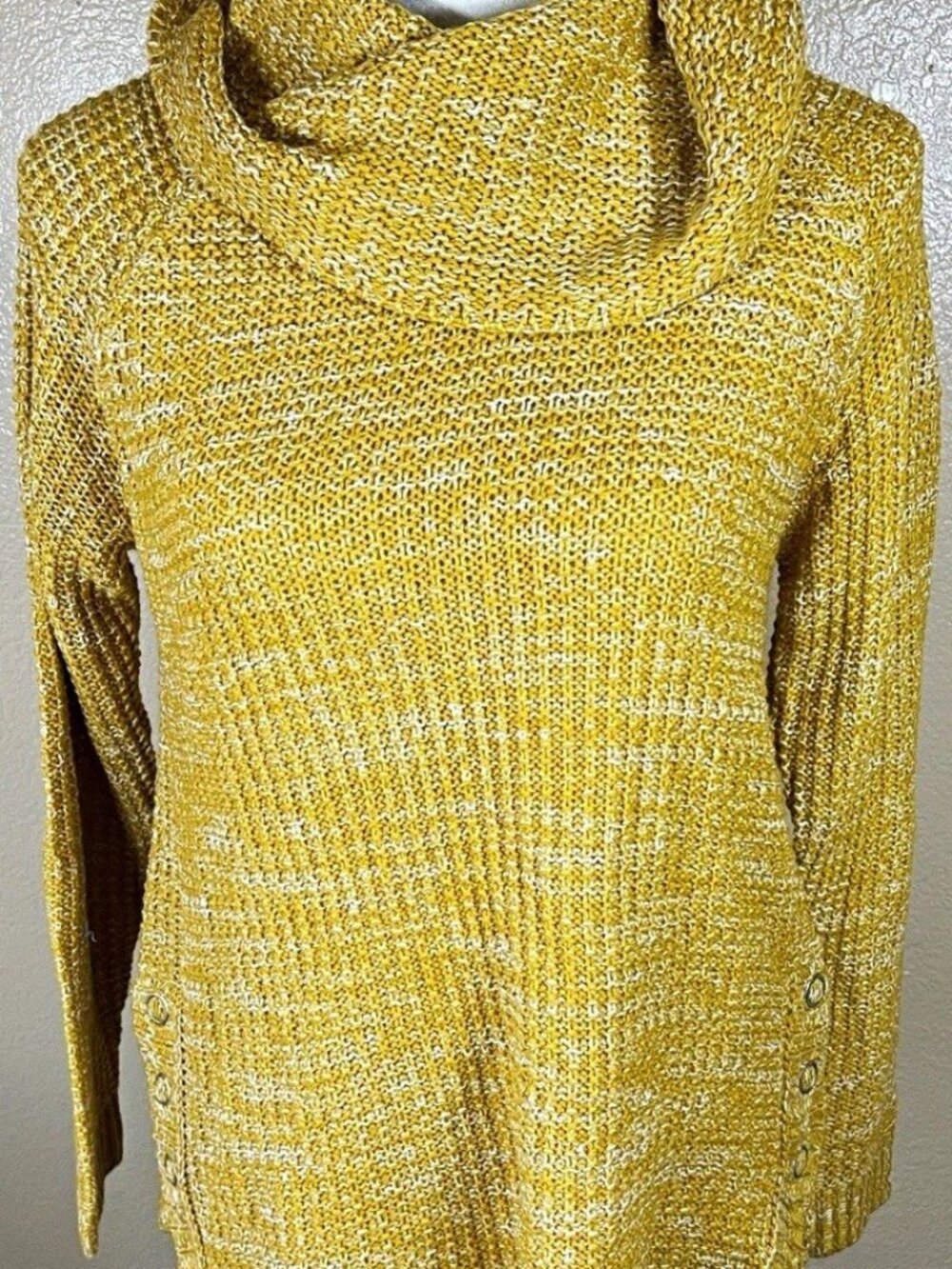 It’s Our Time Women’s Cowl Neck Knit Pullover Sweater Yellow Acrylic XS